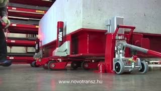 Novotransz, hidraulikus emelő és önbeálló szállító zsámoly gépszállításhoz